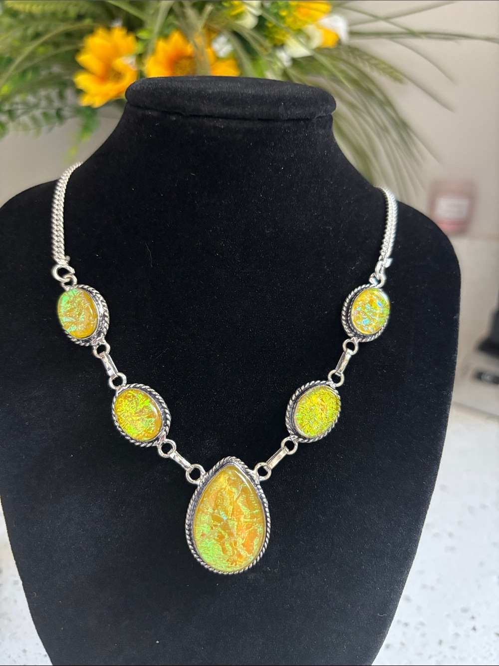 Hand Crafted Yellow Iridescent Teardrop Necklace - Women Jewelry